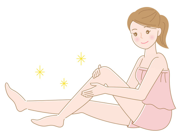 молода жінка торкається гладкої волосистої ноги, концепції догляду за тілом. ізольовані на білому фоні
  - Вектор, зображення