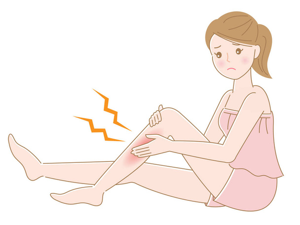 молода жінка торкається ноги почервоніння ізольовано на білому тлі. концепція догляду за тілом краси
 - Вектор, зображення