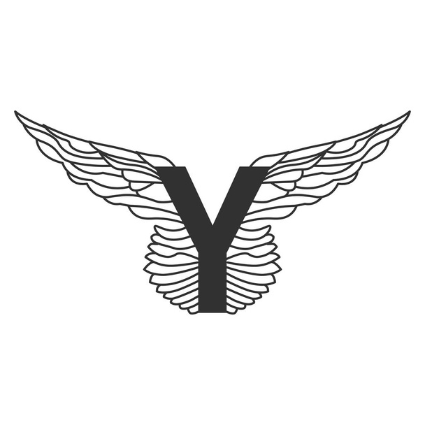 Элегантная динамическая буква Y с крыльями. Линейный дизайн. Может использоваться для татуировок, любых транспортных услуг или в спортивных зонах. Векторная иллюстрация на белом фоне
 - Вектор,изображение