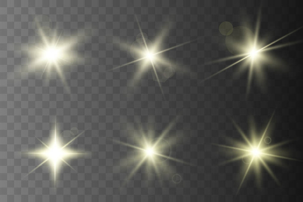 Set of Glowing Light Stars  - Vector, Image