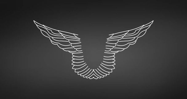 翼の抽象的な線形ペア。タトゥーリニアヘラルド要素。天使かイーグルの翼か黒い背景に分離されたベクトルイラストレーション. - ベクター画像