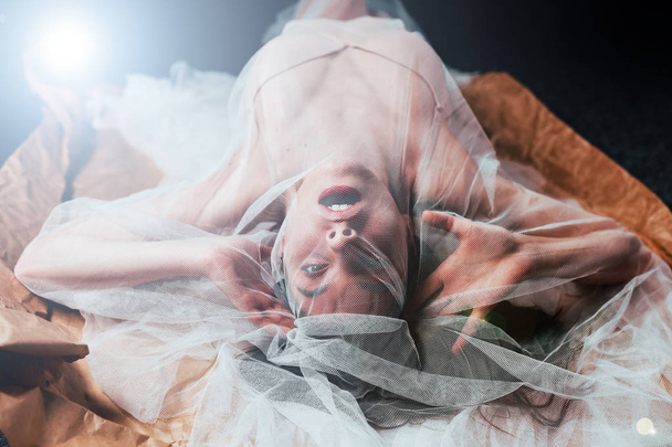Nude girl wrapped in a veil - Photo, image