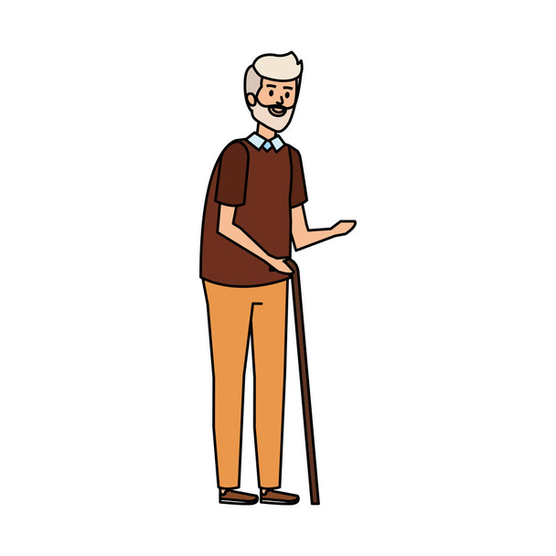 old man with cane character - Vector, Image