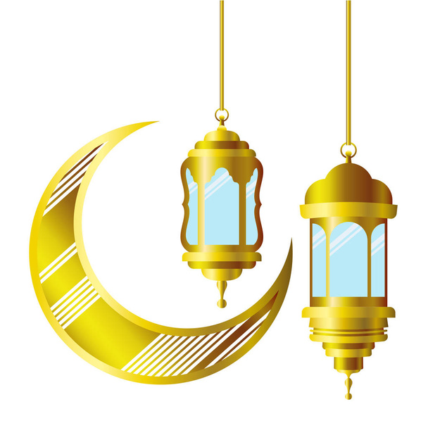 ramadan kareem lanterna e lua pendurada
 - Vetor, Imagem