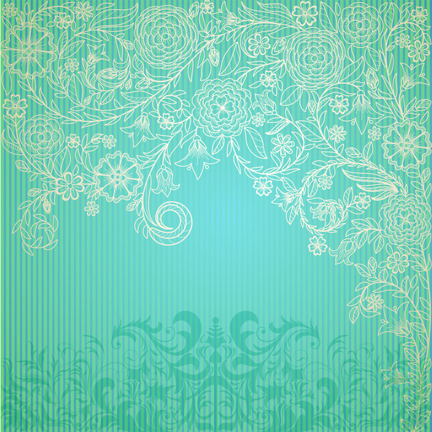 Vintage blue background with doodle flowers - Vector, Image