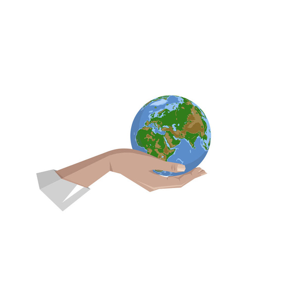 manos sosteniendo la tierra globo, salvar el concepto del planeta. ilustración vectorial para póster, papel pintado, banner, pegatina y otro uso
 - Vector, imagen