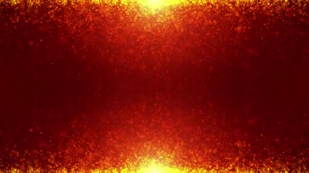 De 4k mirror Golden Red deeltjes Rain background bevat een prachtige animatie van zwevende deeltjes. Stijgende en dalende sprankelende deeltjes Flares, met Sparkle Shine licht confetti effect. - Video