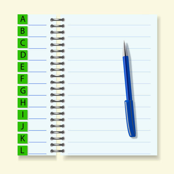 notebook op ijzeren veren met pen. - Vector, afbeelding