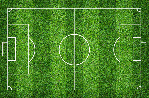 Jalkapallokenttä tai jalkapallokenttä taustalla. Vihreä nurmikkoalue
  - Valokuva, kuva