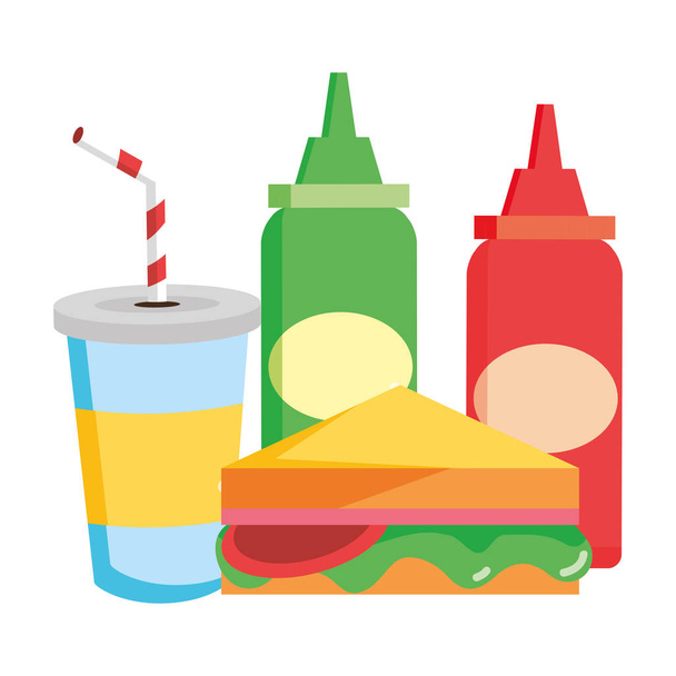 sandwich soda sauces food - Διάνυσμα, εικόνα