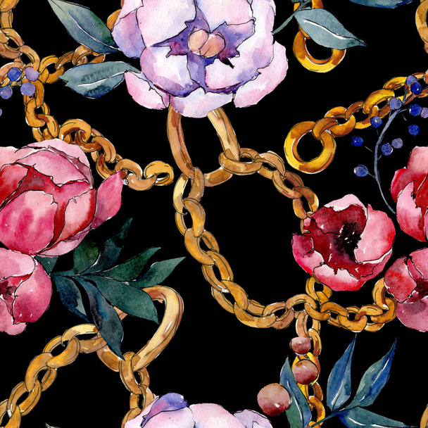 Bouquet floral botanical flowers. Watercolor background illustration set. Seamless background pattern. - Foto, imagen
