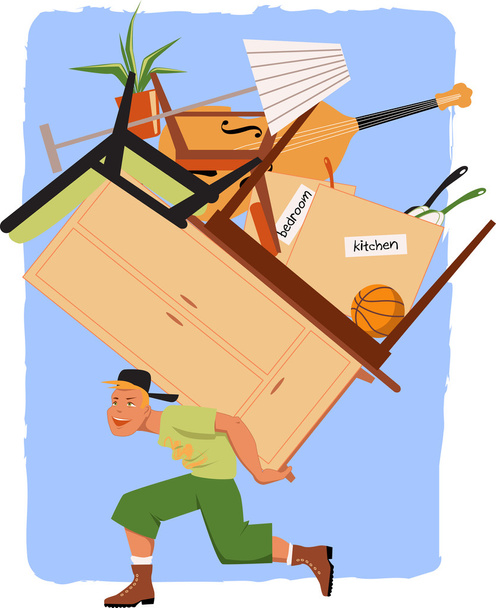 Mover with a pile of furniture - Vector, Image