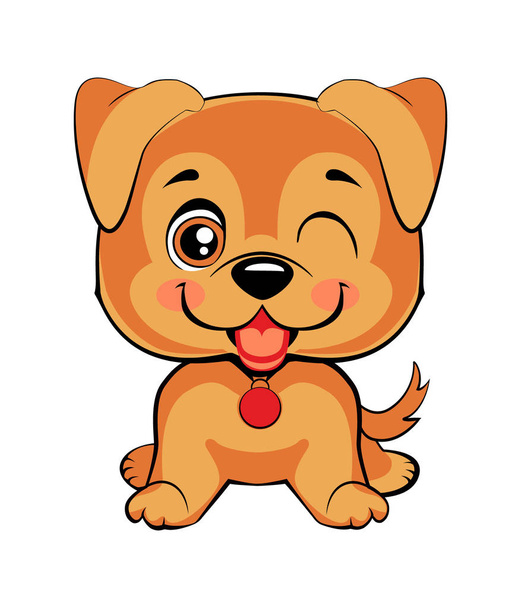 Kawaii funny puppy animal pink cheeks and winking eyes. - Vecteur, image
