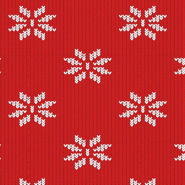 textuur van een gebreide rode stof met een wit patroon - Vector, afbeelding