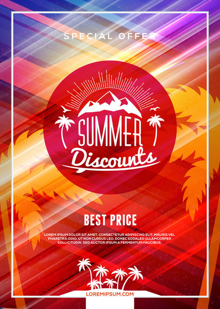 Summer sale flyer or poster. Summer discount label. Vector template with colorful abstract background - Vector, Image