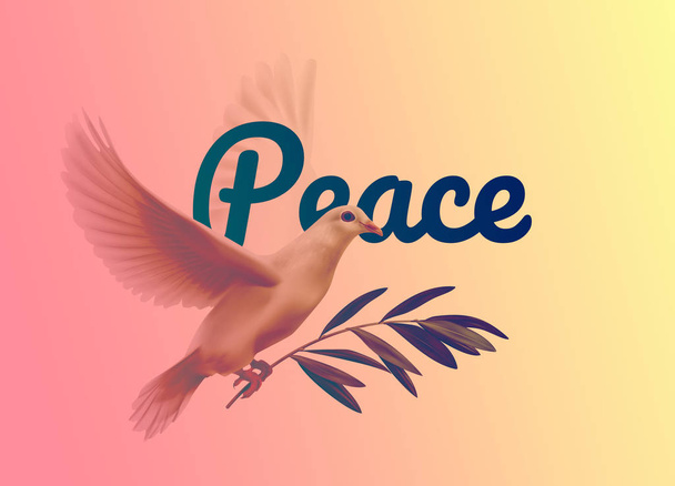 Ilustración vectorial de una paloma y rama de olivo para el día internacional de la paz en el fondo
 - Vector, imagen