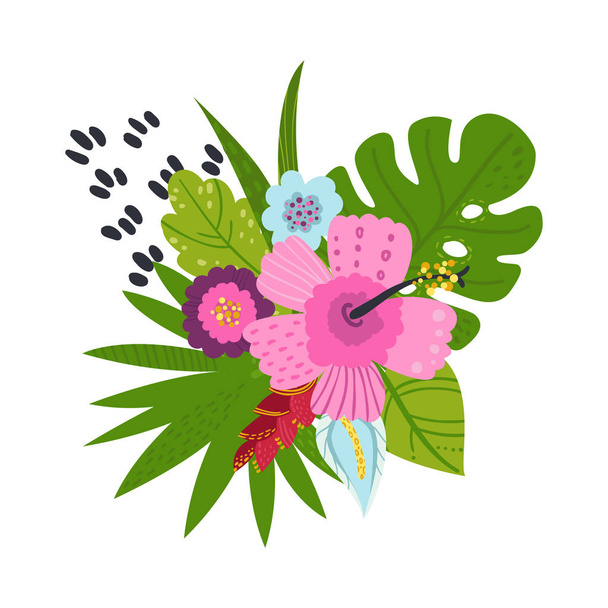Tropical bouquets of flowers and leaves - Vector, imagen