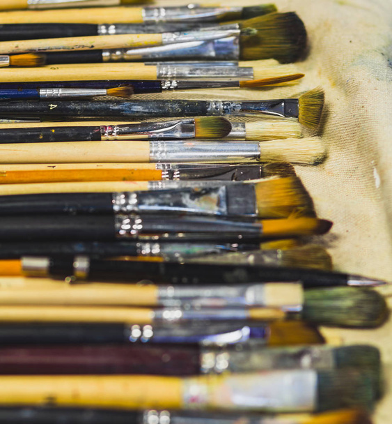 background of paint brush set, blurred - Photo, Image