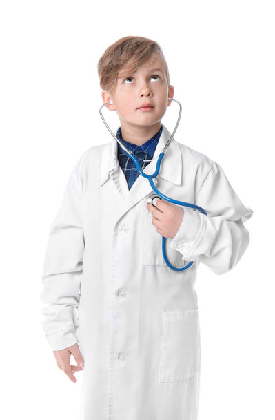 Portrait of little doctor on white background - Фото, изображение