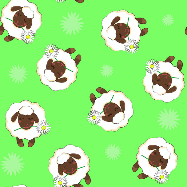 Simple pattern with the image of a sheep. Seamless background. vector Isolated background - Vektör, Görsel