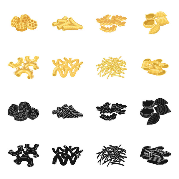 Vektordesign von Pasta und Kohlenhydratzeichen. Sammlung von Nudeln und Makkaroni Aktiensymbol für Web. - Vektor, Bild