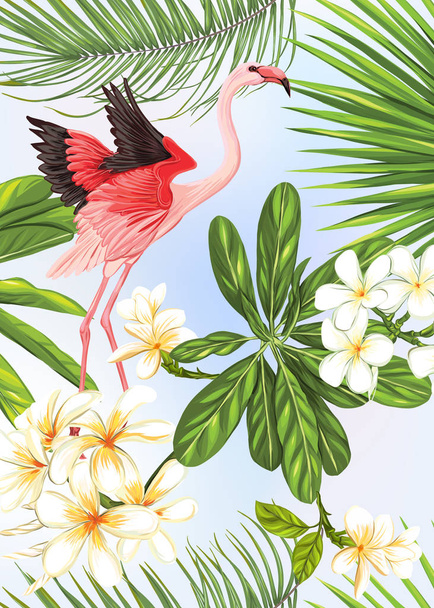 Фон з тропічними рослинами, квітами, птахами
  - Вектор, зображення