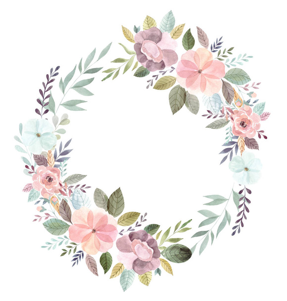 watercolor wreath with flowers. vector illustration - Photo, Image