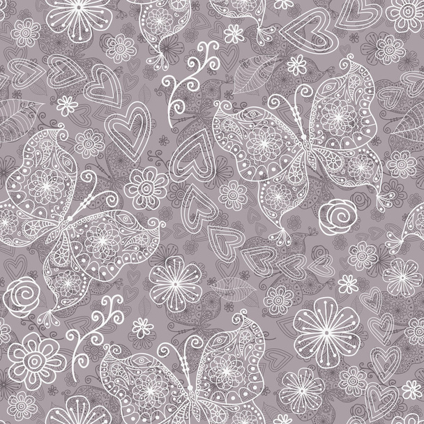 Tricolor seamless valentine pattern with butterflies - Vektor, kép
