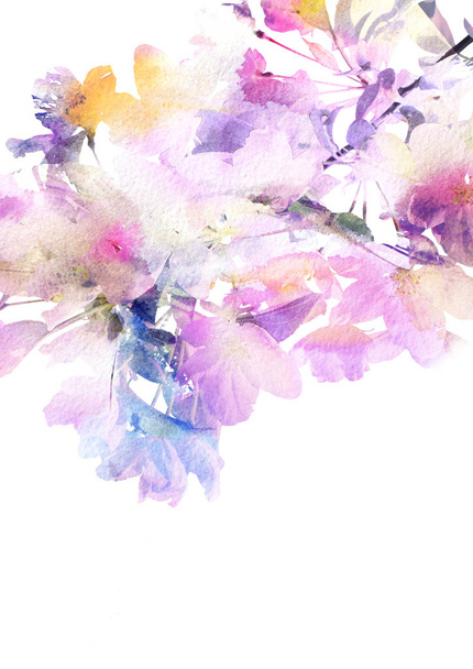 Floral frame. Watecolor pink flowers. Wedding invitation floral design. Greeting card with delicate flowers. Floral birthday card. Vintage floral background. - Fotó, kép