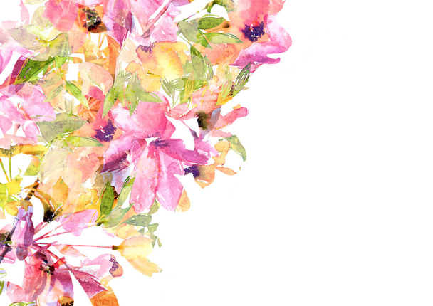 Floral frame. Watecolor flowers. Wedding invitation floral design. Greeting card with delicate flowers. Floral birthday card. Vintage floral background. - Fotoğraf, Görsel