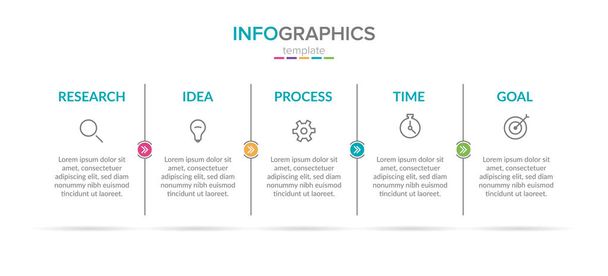 Διανυσματικό πρότυπο ετικέτας infographic με εικονίδια. 5 επιλογές ή βήματα. Infographics για την επιχειρηματική ιδέα. Μπορεί να χρησιμοποιηθεί για πληροφορίες γραφικών, διαγράμματα ροής, παρουσιάσεις, ιστοσελίδες, πανό, έντυπο υλικό. - Διάνυσμα, εικόνα