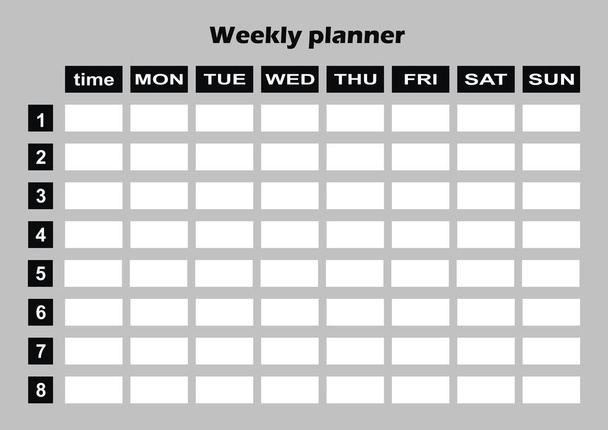 Planejador semanal, dias e tempo, ícone vetorial, cor preta e branca
. - Vetor, Imagem