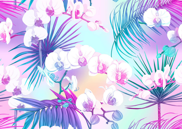 Бесшовный рисунок, фон с тропическими растениями
, - Вектор,изображение