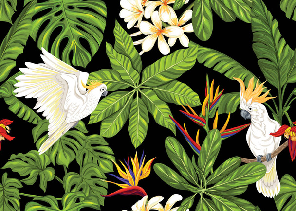 シームレスなパターン、熱帯植物との背景 - ベクター画像