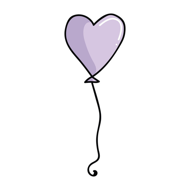 Cute purple heart balloon cartoon vector illustration motif set. Hand drawn - Vector, Image