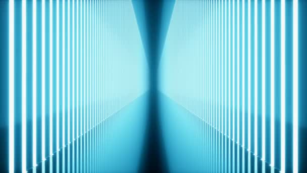 3D lus animatie, naadloze abstracte futuristische blauwe kamer corridor, tunnel met neonlichten. Fluorescerende lampen, gloeiend licht. Futuristische architectuur achtergrond. Loop-able naadloze 4k-animatie. - Video