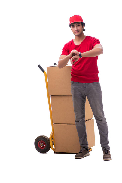 Jovem mensageiro masculino com caixa
  - Foto, Imagem