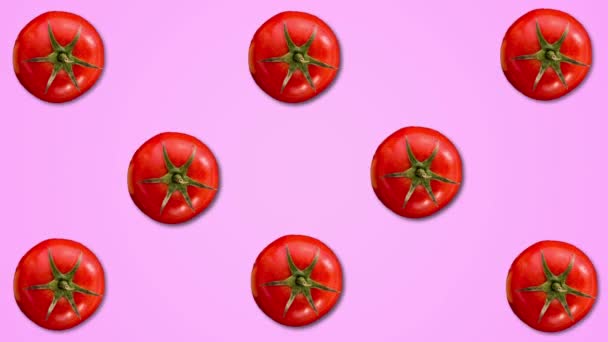 Abstract color animation of tomatos on pastel purple background. 4K seamless loo - Footage, Video
