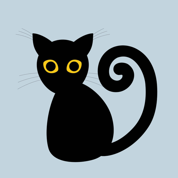 Un dibujo de silueta simple de un gato negro con ojos amarillos
 - Vector, imagen