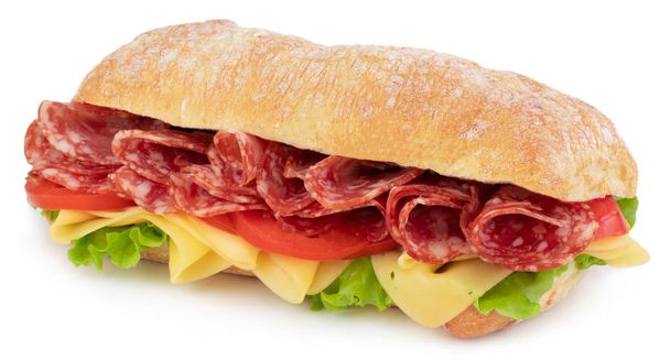 Ciabatta sandwich met sla, tomaten prosciutto en kaas i - Foto, afbeelding