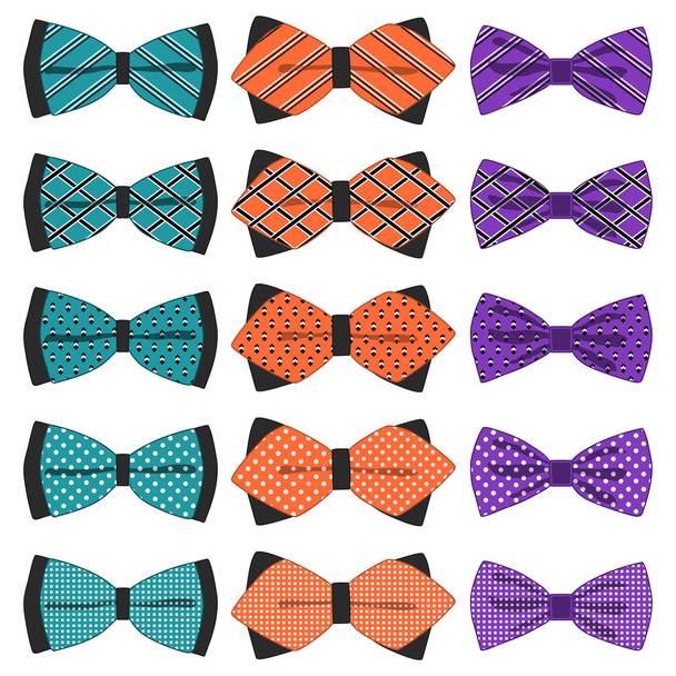 Illustration on theme big set ties different types, bowties vari - Вектор, зображення