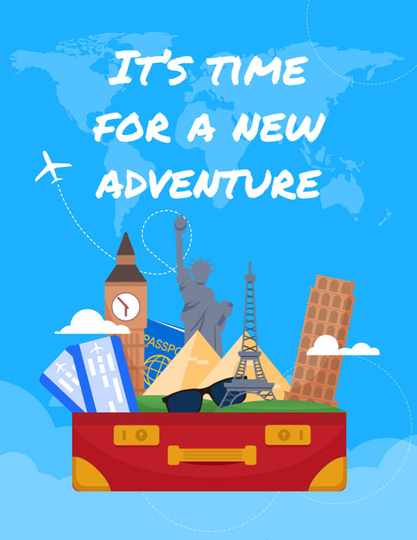 Flat Banner Inscription Its Time for a Adventure. - Vector, Imagen