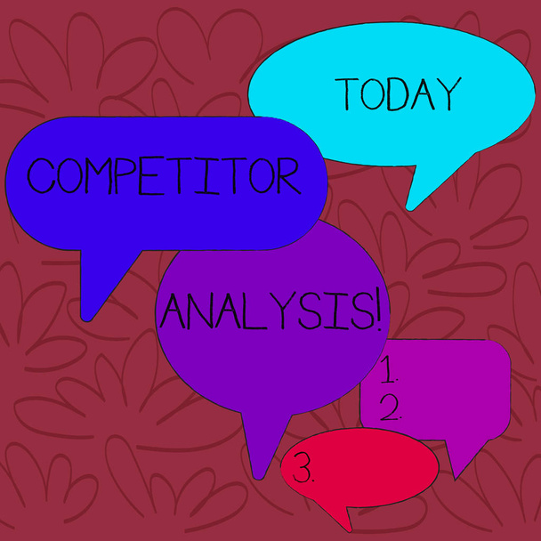 Handwriting text Competitor Analysis. Concept meaning assessment of the strengths and weaknesses of rival firm Many Color Speech Bubble in Different Sizes and Shade for Group Discussion. - Photo, Image