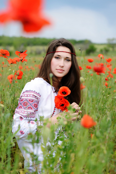 lady in the poppies field - Valokuva, kuva