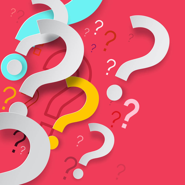 Paper Cut Question Marks on Red Background. Mystery or FAQ Backdrop Vector Design. - Vector, Image