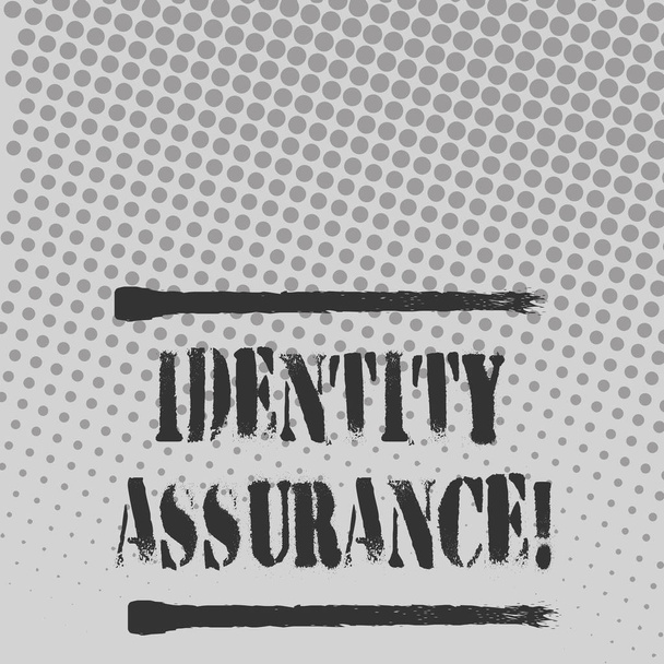 Text sign showing Identity Assurance. Conceptual photo degree of confidence in electronic identification Halftone in Varied Sized Dots that Simulates Imagination of Continuous Tone. - Photo, Image