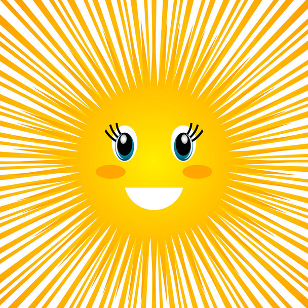 Carattere divertente del sole da bambini con un sorriso e un volto. illustrazione vettoriale piatta isolato
 - Vettoriali, immagini