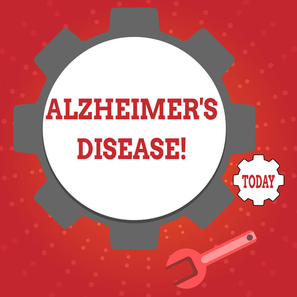 Az Alzheimer-kórt mutató levél írása betegség. Üzleti fotó bemutatása Fejlett mentális romlás, amely előfordul az idős korban Kerék fogaskerék és kulcs mechanikai eszköz Seo és Web ikon. - Fotó, kép