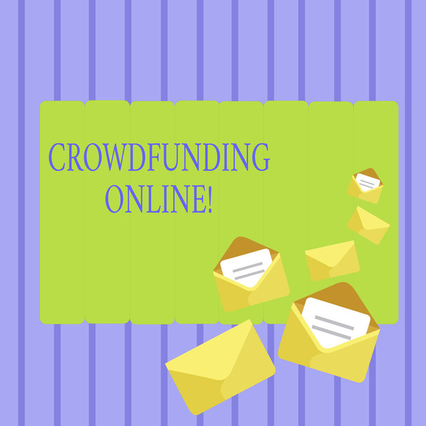 Kirjoittaminen huomautus osoittaa Crowdfunding Online. Business valokuva esittelee keräämällä pieniä määriä rahaa analyysi osoittaa Suljettu ja Open kirjekuoret Letter on Color Paperi
. - Valokuva, kuva