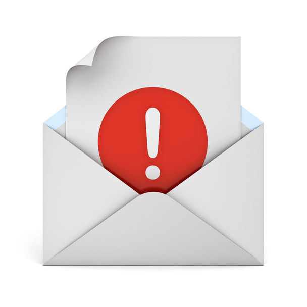 Uyarı e-posta iletisi kavramı Zarf içinde kağıt üzerinde gölge 3d render ile beyaz arka plan üzerinde izole e-posta iletisi işareti - Fotoğraf, Görsel